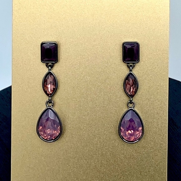 Gorgeous Glass Rhinestone Red Purple Pink Lulu Avenue Drop Earrings - Picture 1 of 7